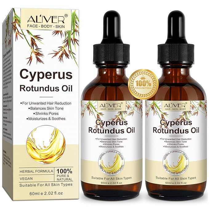Cyperus Rotundus Oil for Hair Removal, 2PCS 100% Pure Natural Body and Facial Hair Removal for Women, Reduces Unwanted Hair Growth After Shave, Shrink Pores, Hydrates, Soothes and Repairs Skin