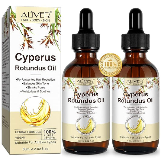 Cyperus Rotundus Oil for Hair Removal, 2PCS 100% Pure Natural Body and Facial Hair Removal for Women, Reduces Unwanted Hair Growth After Shave, Shrink Pores, Hydrates, Soothes and Repairs Skin
