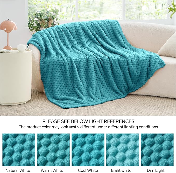 BEDELITE Teal Throw Blanket for Couch, Soft Cozy Gifts for Women, 50 * 60 | 3D Jacquard Decorative Fleece Blanket, Super Soft Plush Throws, Cute Birthday Gift for Women & Men, Suitable for All Seasons