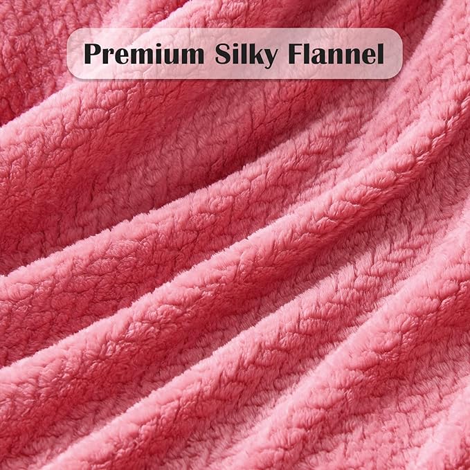NEWCOSPLAY Fleece Leaves Pattern Throw Blanket, Coral Pink, 50"x60" | Super Soft Throw Blanket, Lightweight Cozy Bed Sofa Blanket, Premium Silky Flannel Fleece, Travel Blanket for All Season Use