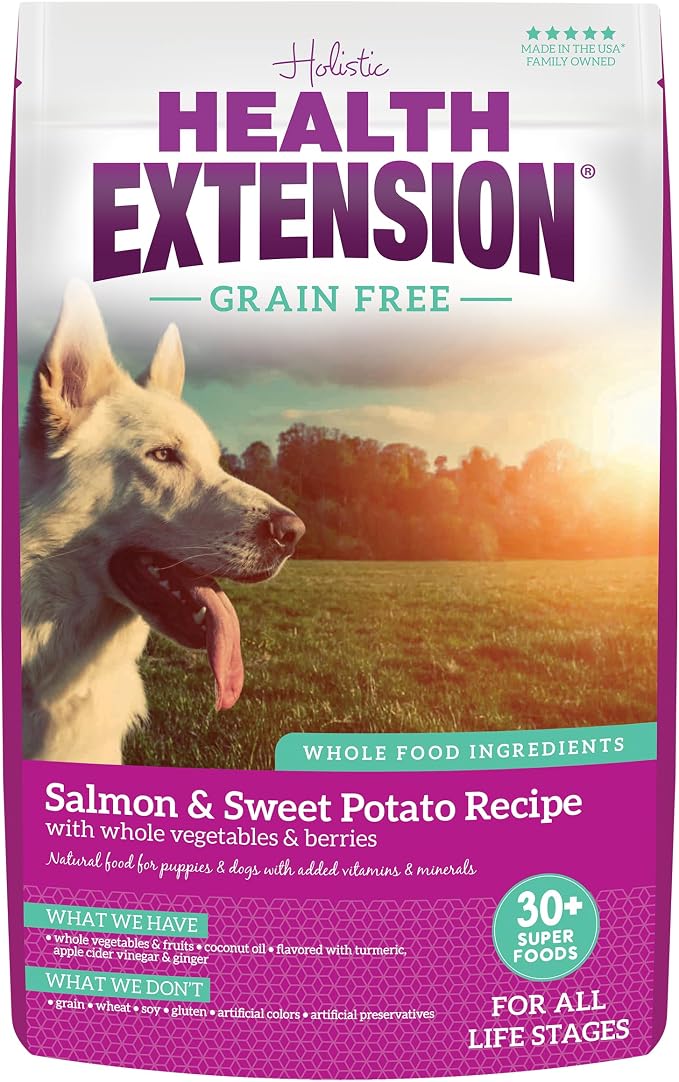 Health Extension Grain Free Salmon & Sweet Potato Dry Dog Food - 30+ Superfoods and Probiotics for All Life Stages (10 lb)
