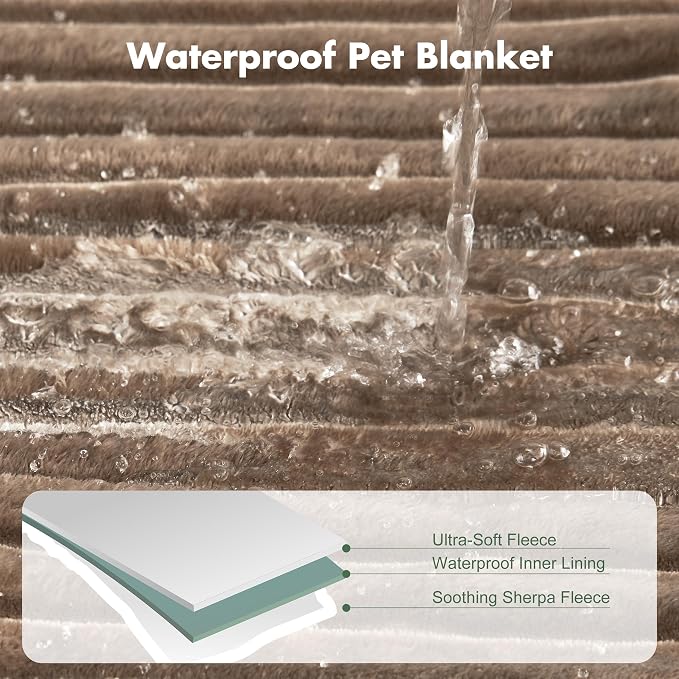 Waterproof Puppy Blankets for Small Dogs - Cozy Fleece Calming Cat Blanket for Couch Furniture Protector, Washable Dog Blankets for Indoors & Outdoors, Brown, 25"x35"