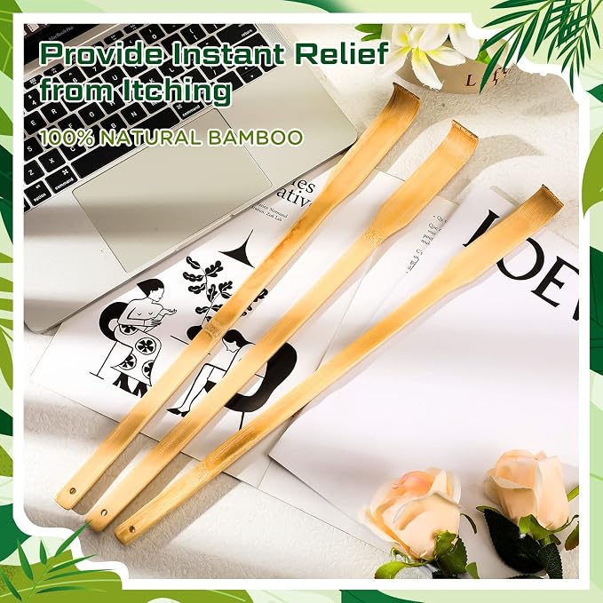 Yinkin 24 Pieces Bamboo Back Scratcher Bulk Long Manual Back Massager Traditional Wooden Back Scratcher for Itching Relief and Body Massage Elderly Men Women Christmas Gifts for Nursing Home