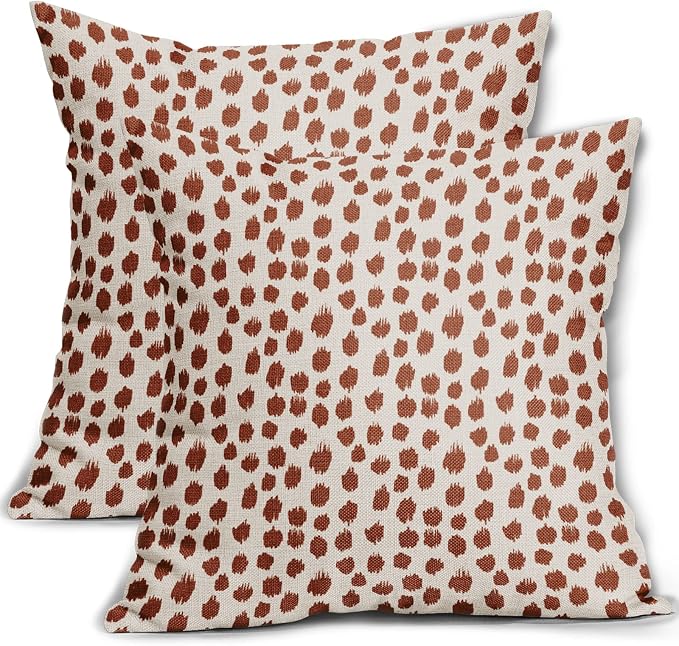 Burnt Orange Cream Pillow Covers 20x20 Set of 2 Boho Design Polka Dot Throw Pillows Modern Brush Strokes Print Decorative Outdoor Pillowcase Square Cushion Cover Linen Pillow Case for Sofa Couch Bed