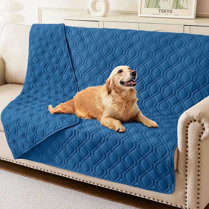 Waterproof Dog Bed Blanket - Soft Pet Blanket & Sofa Cover for Dogs | Reversible Washable Furniture Protector, Couch Covers for Pets (52x82 Inch, Navy Blue/Navy Blue)