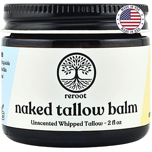 Beef Tallow Balm for Skin | NAKED TALLOW BALM | 1 Ingredient - 100% Grass Fed Grass Finished Tallow | Whole Body & Face Moisturizer | Whipped | Dry Skin, Eczema, Rosacea, (2oz)