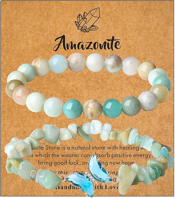 DUQGUHO 2Pcs Butterfly Bracelets for Women Healing Crystals Bracelets for Women Natural Gemstone Bead Bracelet Cute Butterfly Charm Bracelet Stretch 8mm Crystal Jewelry Gifts for Women