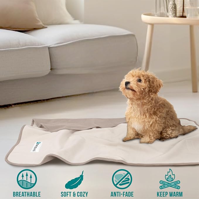 PetAmi Waterproof Dog Blanket for Small Medium Dogs Cats, Pee Proof Reversible Cat Blanket for Kitten Puppy, Soft Fleece Washable Pet Throw for Couch Car Crate Liner, 29x40 Taupe Beige