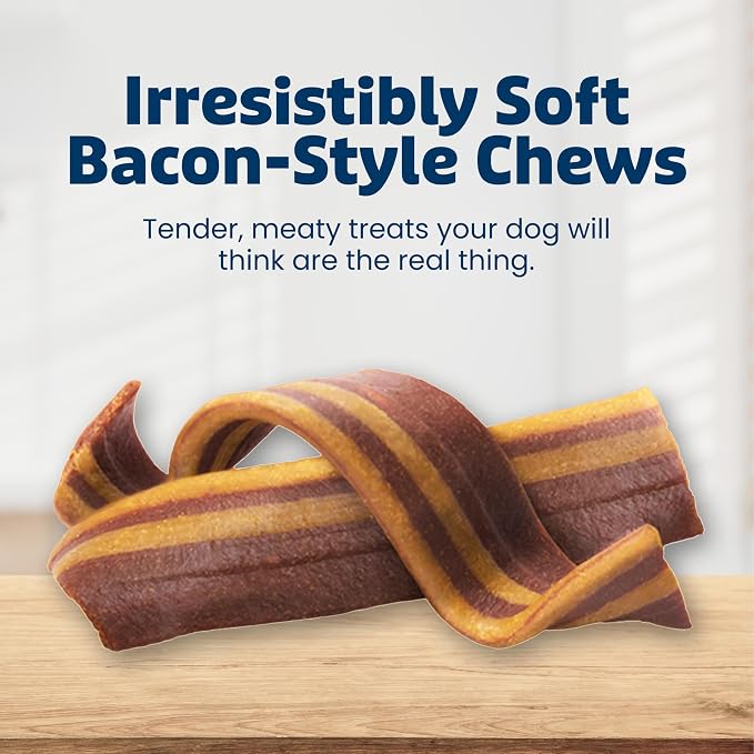 Blue Buffalo Sizzlers Pork Bacon-Style Dog Treats, 28 oz | Real USA Pork First, Soft & Chewy Texture, Tear for Portion Control, No Red 40, BHA, Corn, Wheat, or Soy