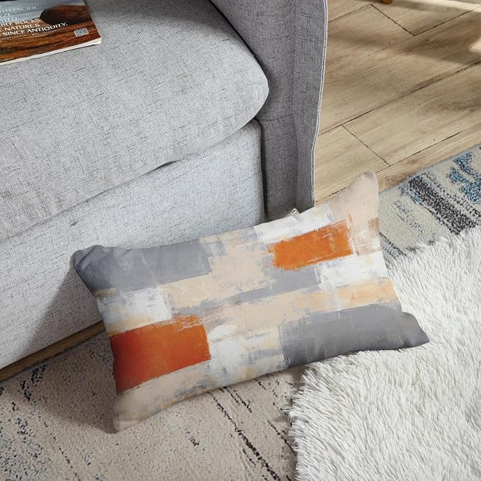 Throw Pillow Covers Set of 2, 12 x 20 Inch, Beige Orange Grey | Abstract Modern Art Outdoor Decorative Square Pillow Cases Couch Cushion Case for Couch Bed Sofa Living Room Home Decor