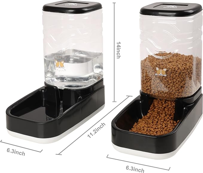 Elevon Automatic Cat Feeder, Gravity Food and Water Dispenser Bowl Set for Small Medium Dogs Animals, Pet Feeder Dispenser Storage Food, 3.8L Large Capacity, Black