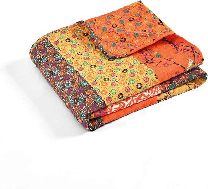 Lush Decor Royal Empire Reversible Cotton Throw Blanket, 50" W x 60" L, Tangerine - Throw Blankets for Bed - Couch Blanket - Boho Throw Blanket for Couch