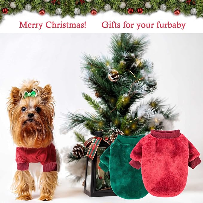 FabriCastle Christmas Dog Sweater, 2-Pack Dog Clothes, Soft and Warm Pet Jackets for Small Dogs & Cats, Winter Pet Apparel Costumes, Puppy Outfits (Dark red,Dark Green, Small)