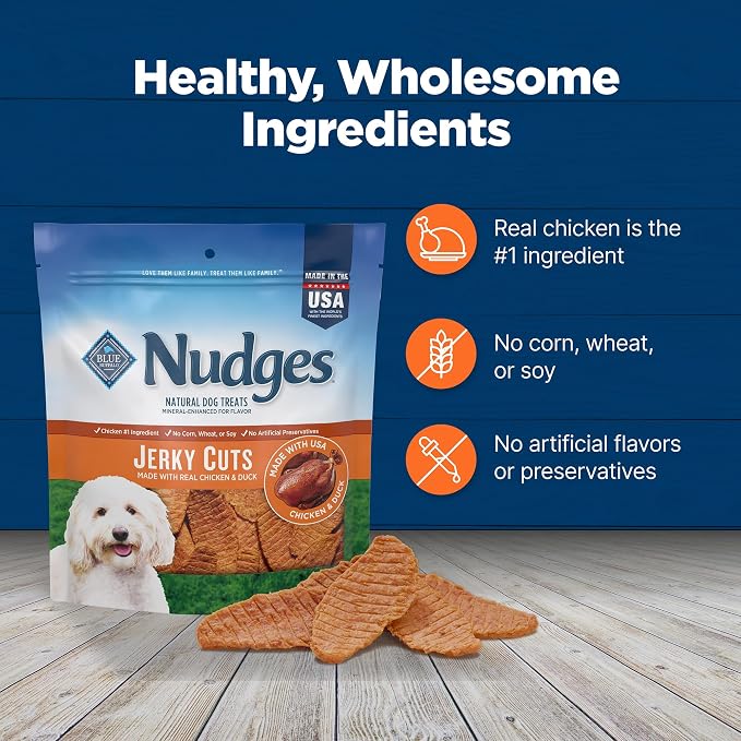 Blue Buffalo Nudges Jerky Cuts Natural Dog Treats, Duck, 10oz (Pack of 6)