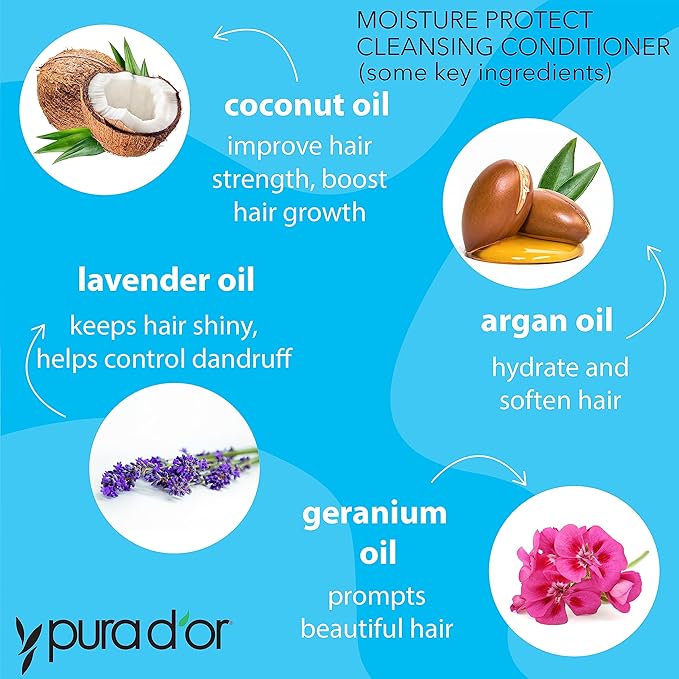 PURA D’OR Moisture Protect Cleansing Conditioner (16oz) Detangles & Restores Hair with Argan Oil, Lavender, No Sulfate, All Hair Types, Men & Women (Packaging may vary), (Pack of 2)