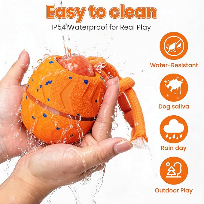 Interactive Dog Toy Ball, Automatic Bouncing Rotating, Realistic Dog Barking Sounds, E‑TPU, IP54, Rechargeable, for Small/Medium/Large Dogs, Indoor/Outdoor (Orange)