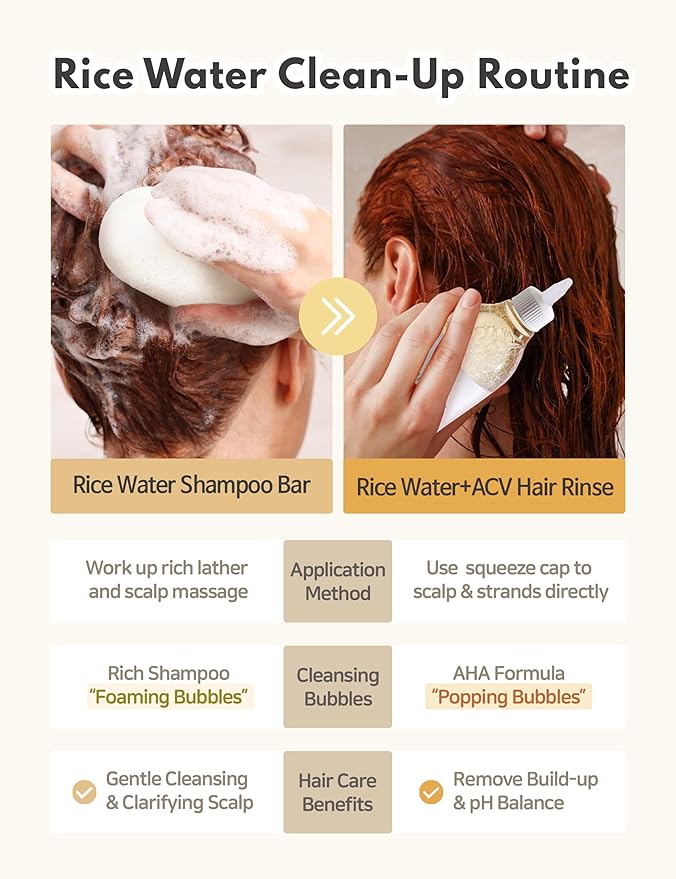 mimosu Rice Water Shampoo Bar & Apple Cider Vinegar Hair Rinse Set, 2-Step Scalp Detox & Hair Growth Treatment, Sulfate-Free, Strengthens & Balances pH, K-Beauty Vegan Hair Care Duo
