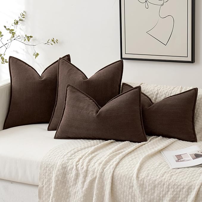 MIULEE Pack of 2 Reddish Brown Euro Shams Chenille Pillow Covers 24x24 Inch | Decorative Soft Couch Throw Pillows,Farmhouse Cushion Covers,Elegant Design for Sofa,Bed,Living Room,Summer Decor