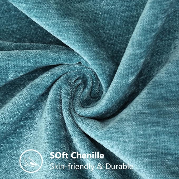 decorUhome Soft Chenille Throw Pillow Covers 16x16 Set of 2 Teal | Fall Textured Decorative Throw Pillow Cases Stitched Edge Modern Farmhouse Luxury Boho Velvet for Couch Sofa Bed Home Decor