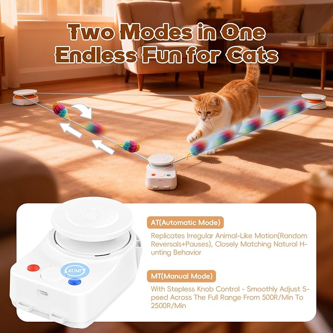 Interactive Cat Toy for Indoor Cat,Automatic Treadmill for Exercise | Automatic Moving Cat Chase Toy with Auto/Manual Control for Indoor Exercise, Mental Stimulation, for Cats and Kittens.(H1K2)