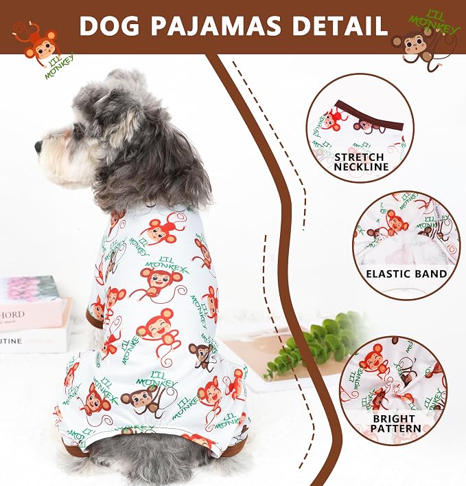 Dog Pajamas Spring Summer Dog Clothes for Small Medium Dogs Girl Boy Cute Soft Puppy Pjs Clothes Doggie Onesies Cat Pet Jammies Outfit (Brown,M)