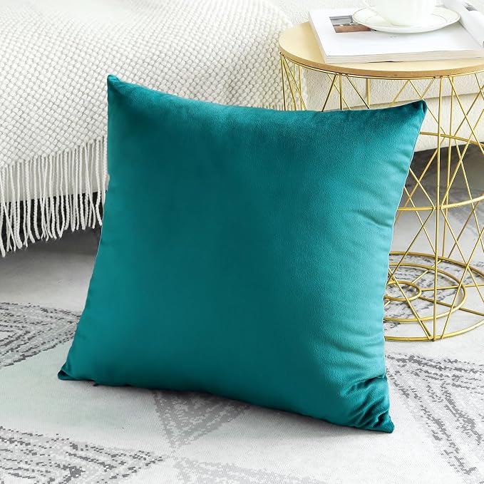 Artscope Luxury Velvet Pillow Covers Decorative Square Pillowcases Soft Solid Cushion Cases for Couch Sofa Bedroom Home Decor 24x24 Inch Teal