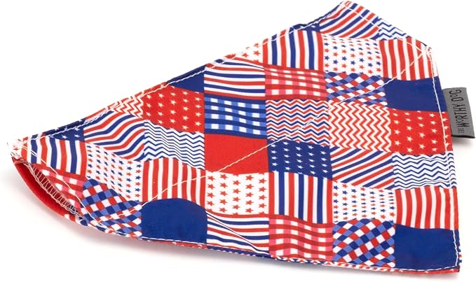 THE WORTHY DOG Slide-On Printed Bandana for Dogs & Cats, Americana