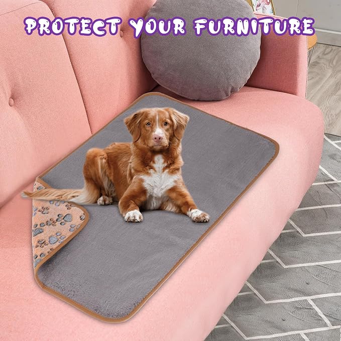YUEPET Waterproof Dog Blankets, 6 Pack Washable Puppy Blankets 23 x 16 in | Purple/Blue/Beige/White/Pink/Coffee, Reversible Fleece, Heat-Reflective Mylar, Bed Sofa Car Use, Small/Medium Dogs and Cats