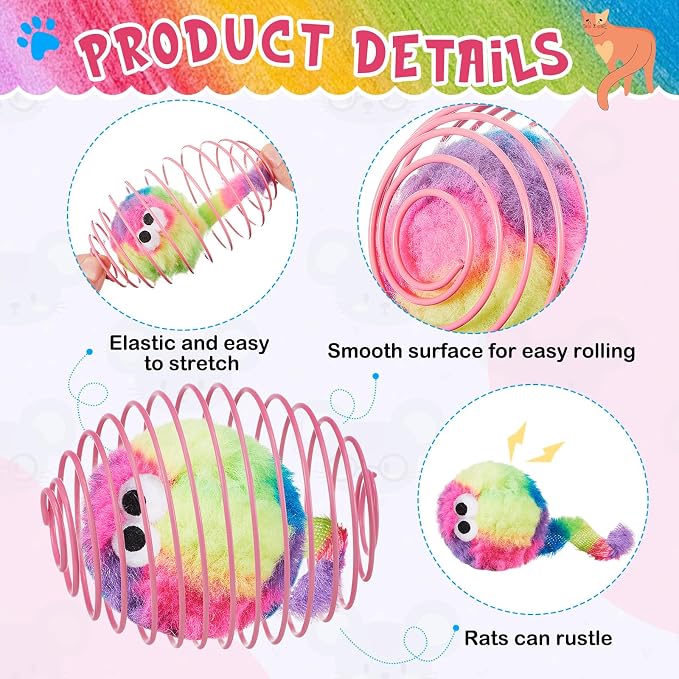 Jecery 5 Pcs Cat Toys Spring,Monster,Rainbow Color