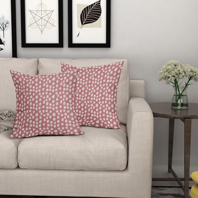 Sweetshow Pink Cream Dots Pillow Covers 20x20 Set of 2 Boho Design Polka Dot Throw Pillows Modern Trendy Print Outdoor Decorative Pillowcase Square Linen Cushion Cases Decor for Sofa Couch Bed