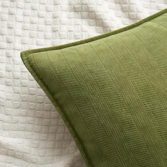 MIULEE Pack of 2 Moss Green Euro Shams Chenille Pillow Covers 24x24 Inch | Decorative Soft Couch Throw Pillows,Farmhouse Cushion Covers,Elegant Design for Sofa,Bed,Living Room,Summer Decor