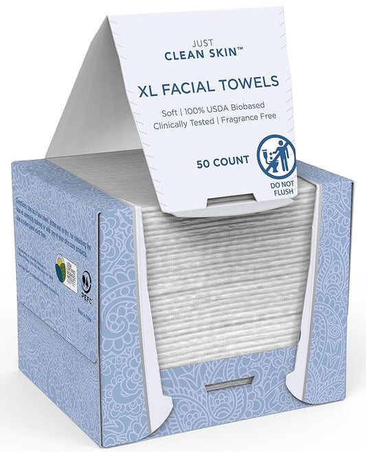 Dry Face Towels 50 Count | Plant-Based Viscose Biodegradable Extra Large Disposable Dry Wipes | Dual-Sided Makeup Remover & Face Wipes | Ultra Soft Towelettes for Sensitive Skin