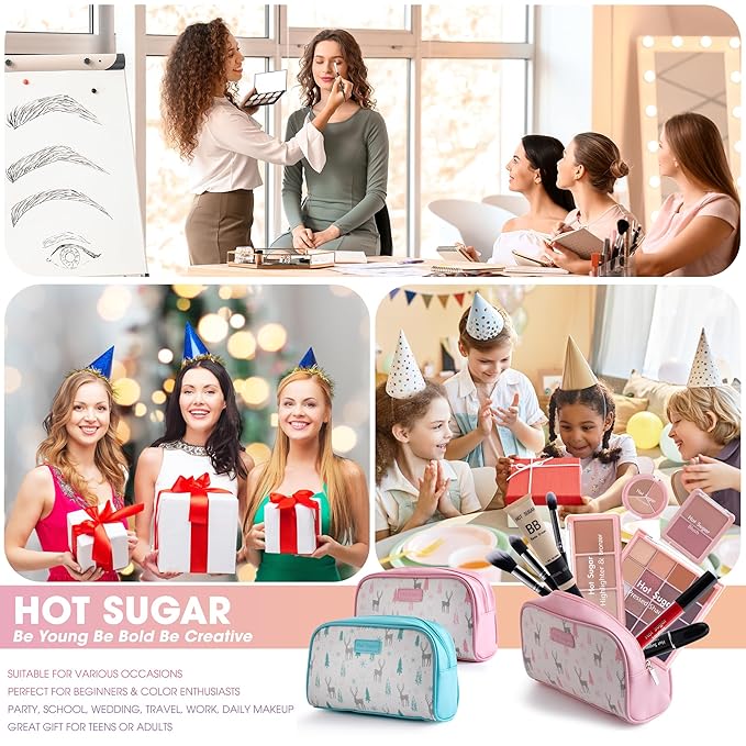 Hot Sugar Travel Makeup Kit All in One, Makeup Kit for Women Full Kit, Makeup Gift Set for Beginners and Professionals with Cosmetic Bag (Blue)
