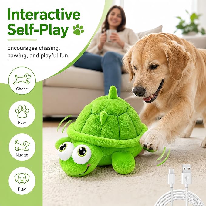 Interactive Dog Toys, Moving Turtle Dog Toy, Rechargeable Bouncing Ball Toy