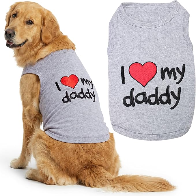 Parisian Pet Dog Shirt - 100% Cotton Shirts for Large Dogs - Grey Sleeveless Dogs Clothes - Lightweight and Breathable Puppy Clothes - Stretchy Dog Apparel - I Love My Daddy T Shirt for Pet