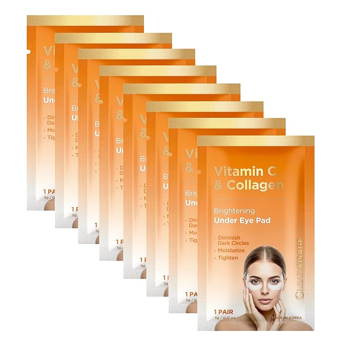Vitamin C & Collagen Under Eye Patches – Dark Circles & Puffiness Reducer – Hydrating Anti-Aging Pads For Wrinkles – Dermatologist Tested Korean Skin Care – Clean Beauty – 8 Pairs