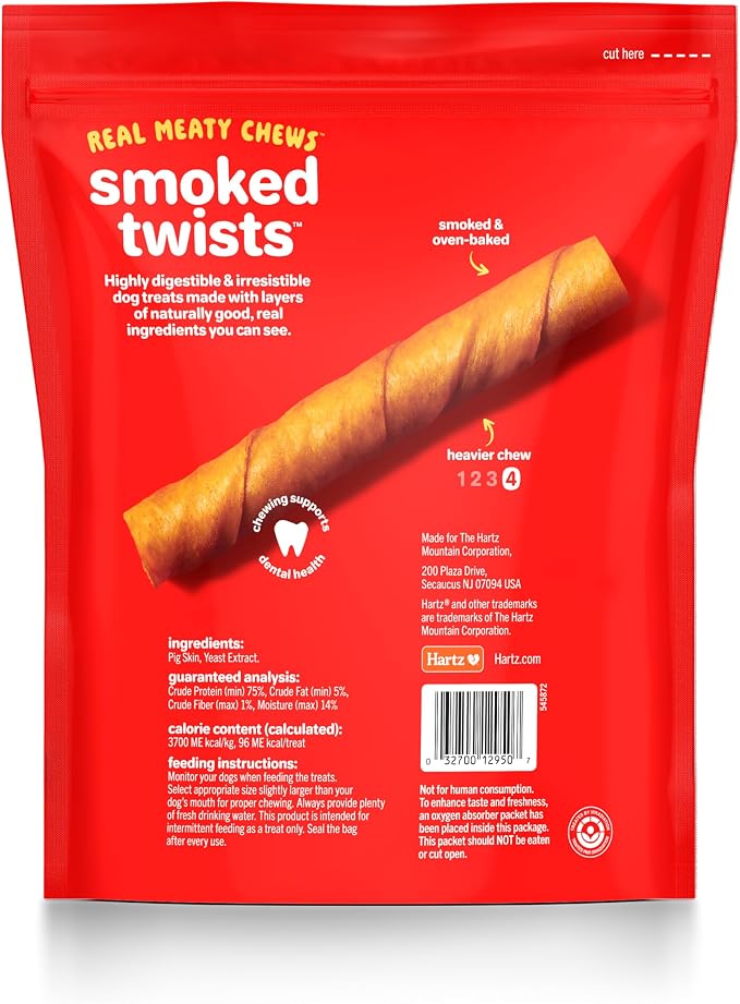 Hartz Oinkies Smoked Twists with Naturally Smoked Pork Rawhide-Free Dog Treats,Highly Digestible Long Lasting Dog Chews,(Pack of 80)