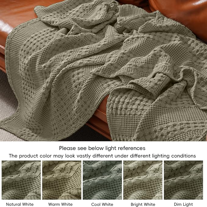 PHF 100% Cotton Waffle Blanket Twin Size, Lightweight Breathable Summer Blanket for Hot Sleepers, Pre-Washed Soft Layer for Bed, Dorm, Couch & Guest Room, Home Decor Gift, 66"x90", Dusty Sage