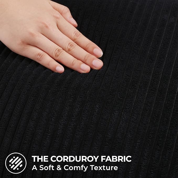 Mecatny Corduroy Decorative Throw Pillow Covers 22x22 Set of 2 Black | Soft Striped Texture, Hidden Zipper Design, Neutral Boho Square Pillow Cases for Sofa Couch Living Room Bedroom, Home Décor