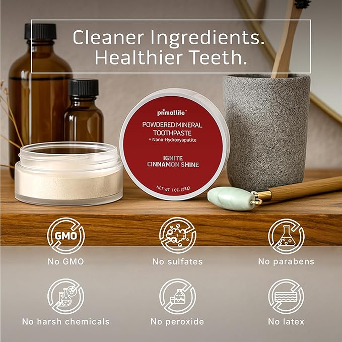 Primal Life Organics - Dirty Mouth Toothpowder, Flavored Essential Oils with Natural Kaolin & Bentonite Clay, Organic, Vegan (1 Ounce (Pack of 1), Ignite Cinnamon)