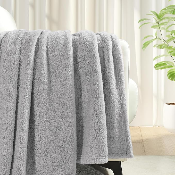 Exclusivo Mezcla Soft Plush Fleece King Size Blankets for Bed Living Room | Lightweight Fuzzy Fluffy Large Blanket for All Seasons, Cozy Velvet for Women Men, Machine Washable, 90"x104", Light Grey