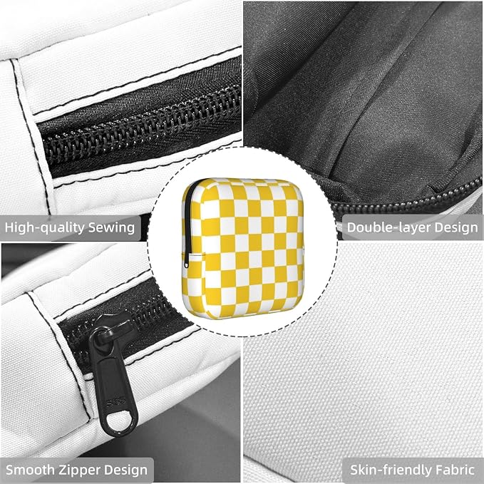Yellow And White Checkered Checkerboard Chess Square Grid Period Bag For Women,Portable Sanitary Napkin Period Pad Pouch For Purse, Small Make Up Bags
