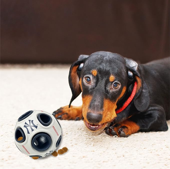 Pets First MLB New York Yankees Baseball Treat Dispensing Toy for Dogs and Cats, Rubber Ball, Interactive Fun Dog/Cat Treat, Natural Rubber Dog/Cat Feeder