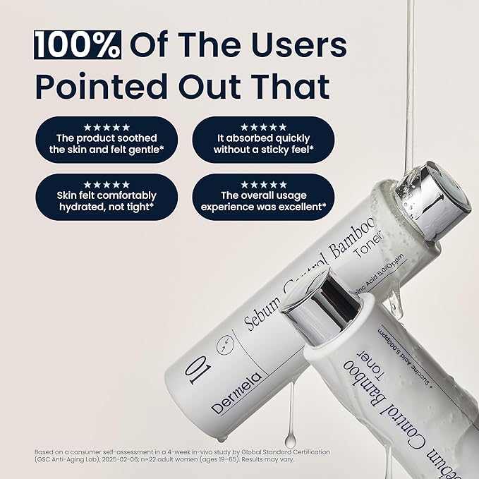 Sebum Control Bamboo Toner, 78% Bamboo Water with Niacinamide, Hyaluronic & Succinic Acids, Oil & Pore Control, 6.76 fl oz (200 mL) | Korean Toner for Oily, Combination & Sensitive Skin