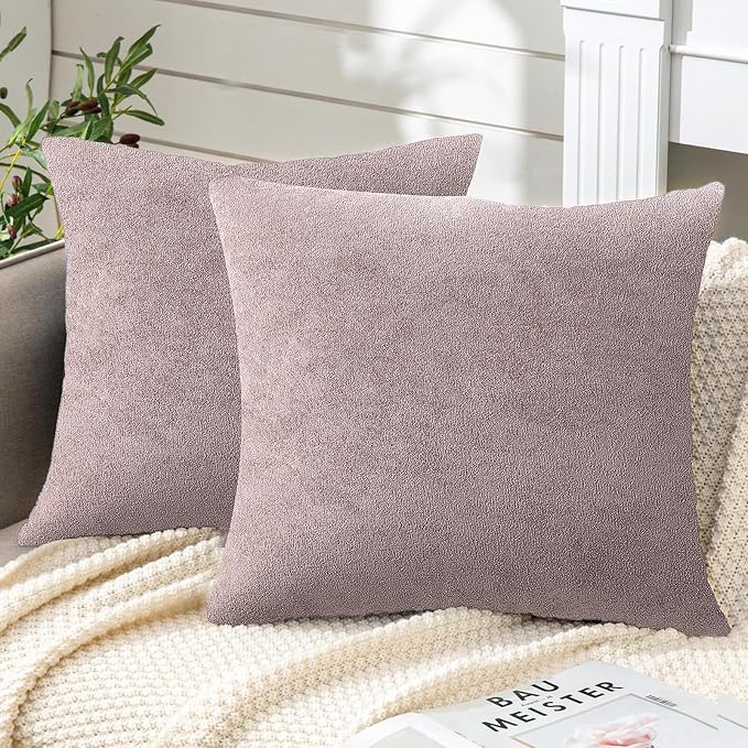 BEEY Throw Pillows with Inserts Included, 16x16 Inches Sofa Square Throw Pillows for Sofa Couch, A Pack of 2 Polyester Decorative Pillow Covers with Inserts for Living Room, Bedroom, Office (Flaxen)