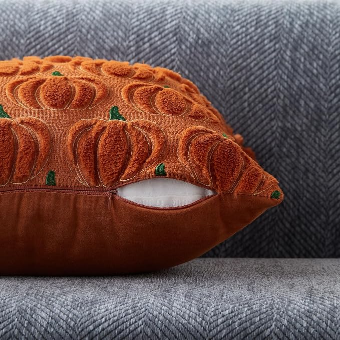 DFXSZ Fall Pillow Covers 18x18 2Pcs Rust Green Yellow Pumpkin Fall Decorations