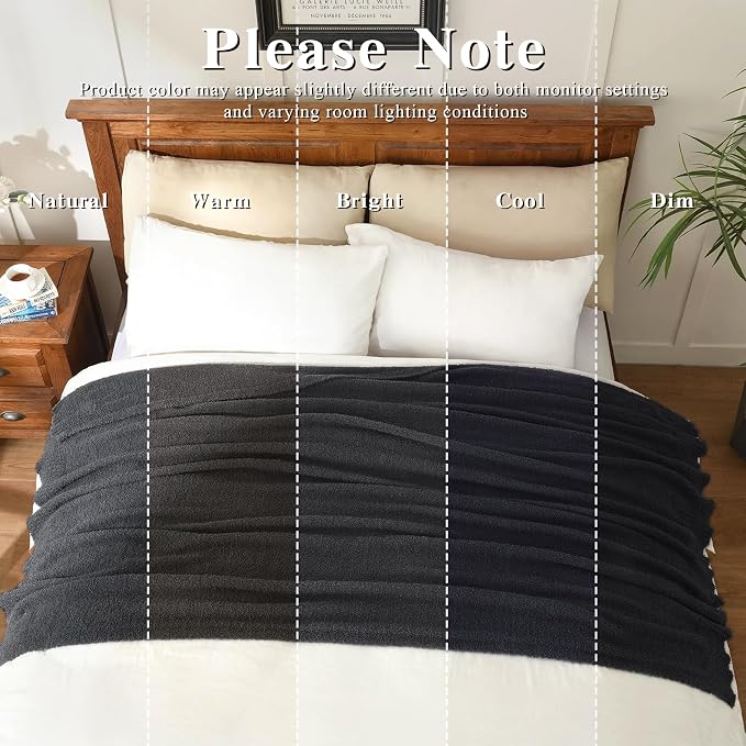 Knitted Dark Grey Black Throw Twin Size Blanket Polyester Soft Fleece Blanket for Couch Bed Sofa 60x80 Inches Charcoal Gray