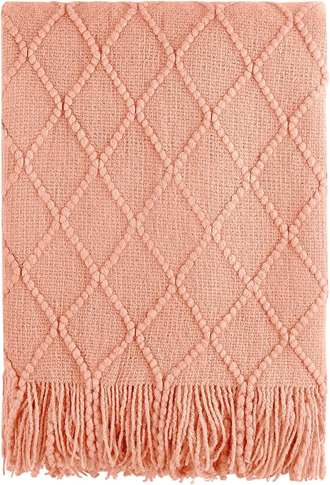 BOURINA Orange Throw Blanket 50x60Inch Boho Knitted Soft Throw Sofa Blanket | Knitted Throw Blanket 50x60 Inches, Soft Lightweight Boho Weave Throw Decorative Couch Blanket for Living Room Bedroom Chair
