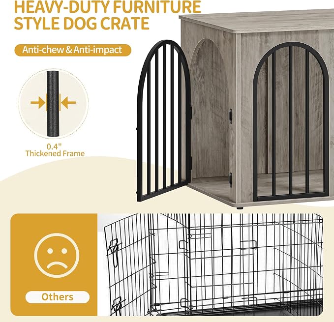 Hzuaneri 31.5'' Dog Crate Furniture,Dog Kennel Indoor for Small/Medium Dogs | Dog Kennel Furniture Wooden Dog Cage Heavy Duty Dog Crate Decorative Pet House End Side Table TV Stand,Greige Black DFC85105B