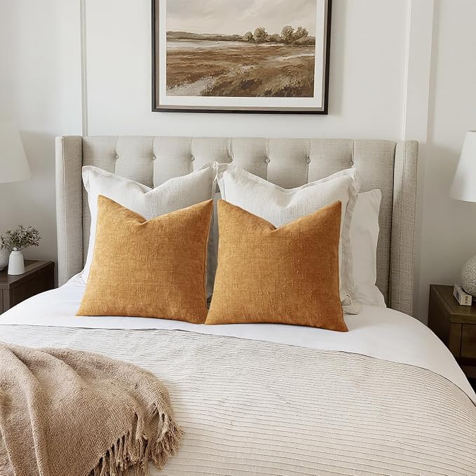 MIULEE Textured Chenille Throw Pillow Covers 18x18 Inch Golden Brown | Pack of 2 Decorative Soft Throw Pillows, Solid Textured Cushion Covers, Modern Home Decor for Couch Sofa Bedroom Living Room